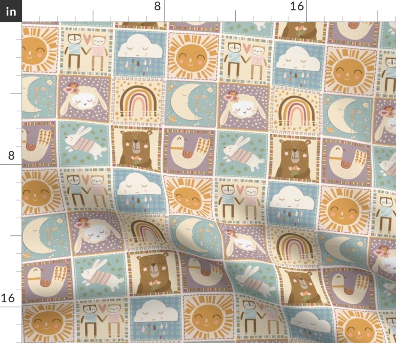 Baby Quilt Topper Soft Pastels Wholecloth Cheater Quilt Patchwork Bear Lamb Bunny Purple Beige Blue Custom Printed Fabric by Spoonflower Various Fabrics by the Yard or Fat Quarter